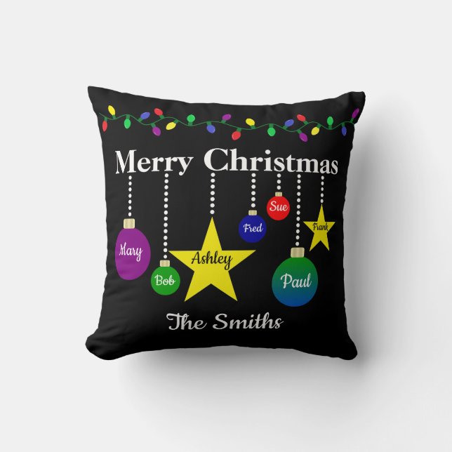 Bright Personlizeable Merry Christmas Throw Pillow (Front)
