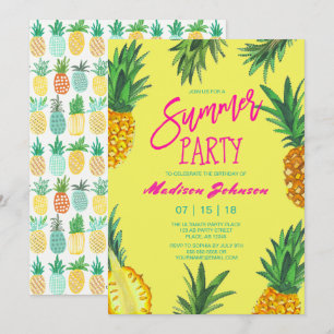 Bright Pineapple Summer Birthday Party Invitation