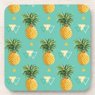 Bright Pineapples On Geometric Pattern Coaster