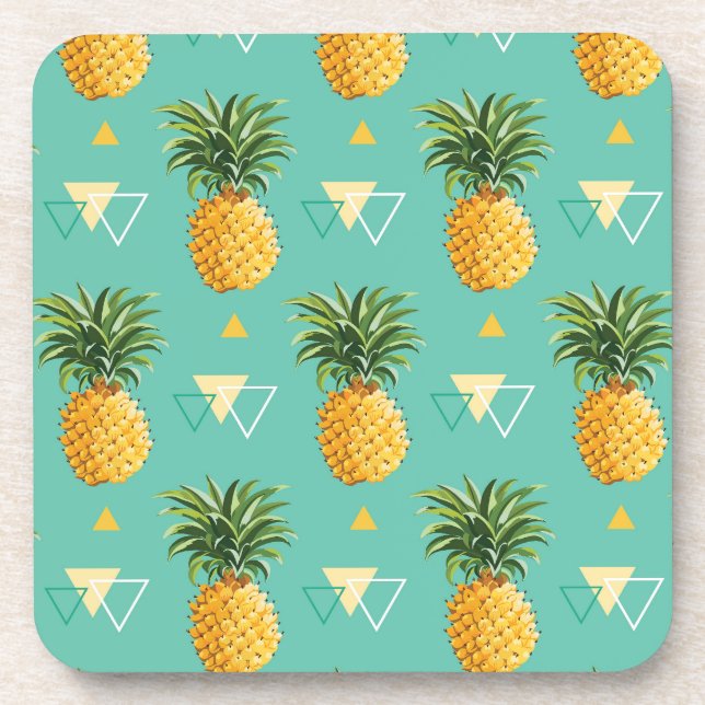 Bright Pineapples On Geometric Pattern Coaster (Front)