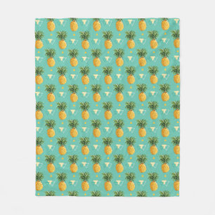 Bright Pineapples On Geometric Pattern Fleece Blanket