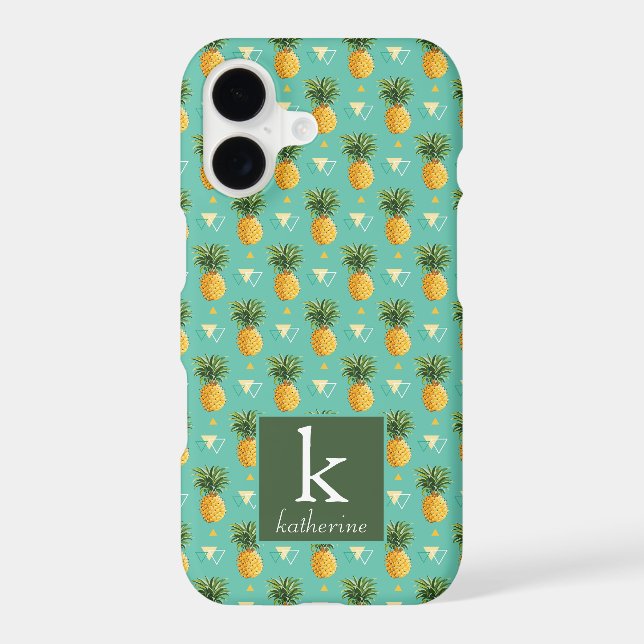 Bright Pineapples On Geometric Pattern | Monogram (Back)