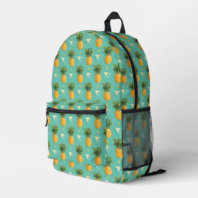 Bright Pineapples On Geometric Pattern Printed Backpack (Back Corner Right)
