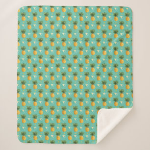 Bright Pineapples On Geometric Pattern Sherpa Blanket