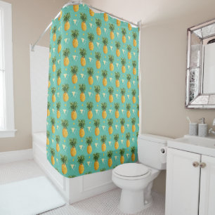 Bright Pineapples On Geometric Pattern Shower Curtain