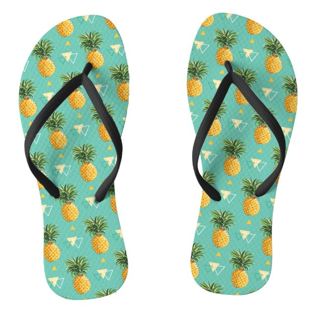 Bright Pineapples On Geometric Pattern Thongs (Footbed)