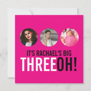 Bright pink 30th THREEOH! photo birthday invite