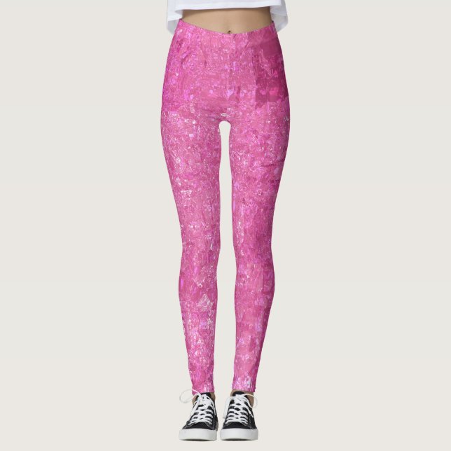 Bright Pink Abstract Mosaic Gloss Leggings (Front)