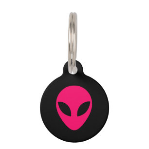 Bright Pink Alien Head Pet Tag