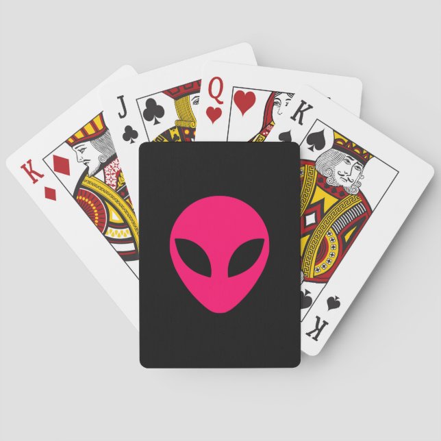 Bright Pink Alien Head Playing Cards (Back)