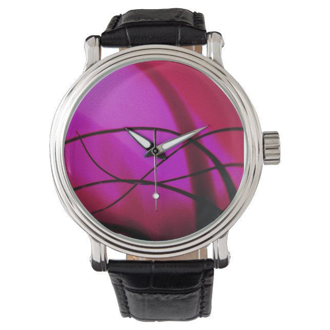 Bright Pink and Black Flowing Abstract Watch (Front)