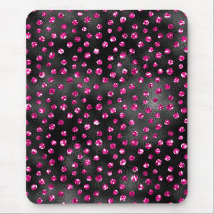 Bright Pink and Black Glam Polka Dot Print Mouse Pad