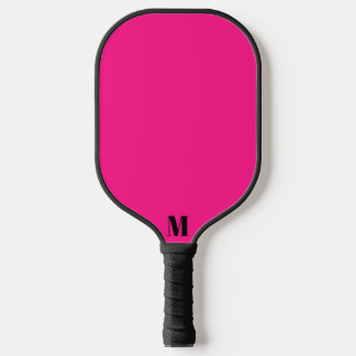 Bright Pink and Black Modern Monogram Pickleball Paddle