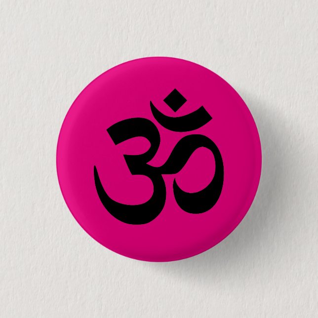 Bright Pink and Black Om Symbol 3 Cm Round Badge (Front)
