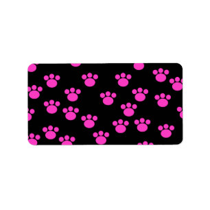 Bright Pink and Black Paw Print Pattern. Label