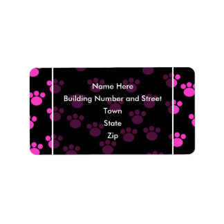 Bright Pink and Black Paw Print Pattern. Label