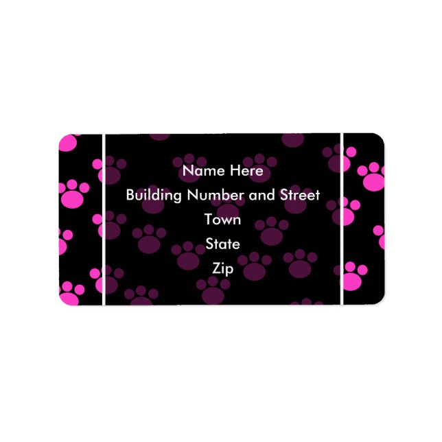 Bright Pink and Black Paw Print Pattern. Label (Front)