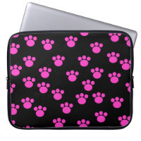 Bright Pink and Black Paw Print Pattern.