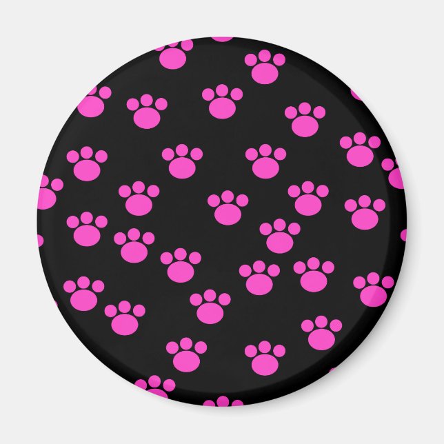 Bright Pink and Black Paw Print Pattern. Magnet (Front)