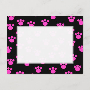 Bright Pink and Black Paw Print Pattern. Postcard