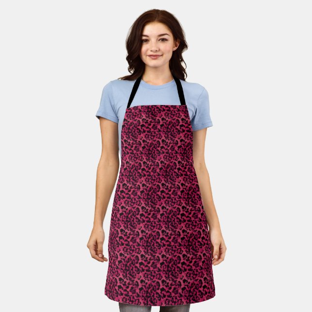 Bright pink and black spotted leopard apron (Worn)