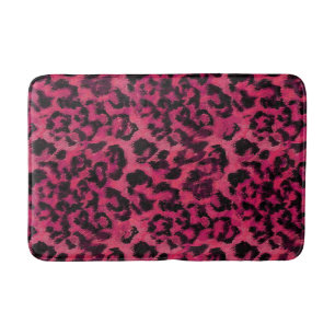 Bright pink and black spotted leopard bath mat