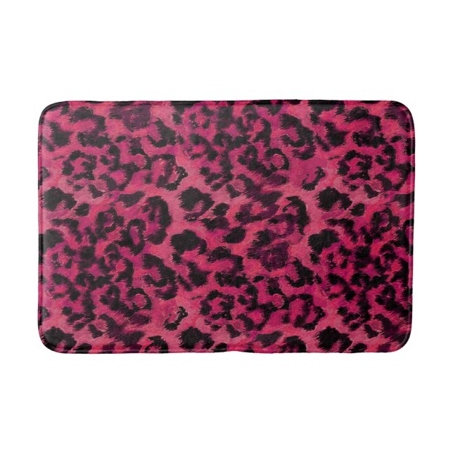 Bright pink and black spotted leopard bath mat (Front)