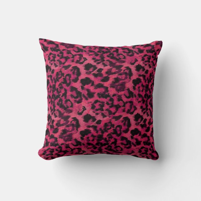 Bright pink and black spotted leopard cushion (Front)