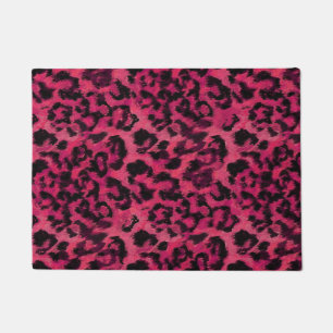 Bright pink and black spotted leopard doormat