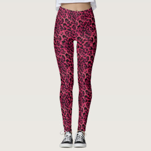 Bright pink and black spotted leopard leggings