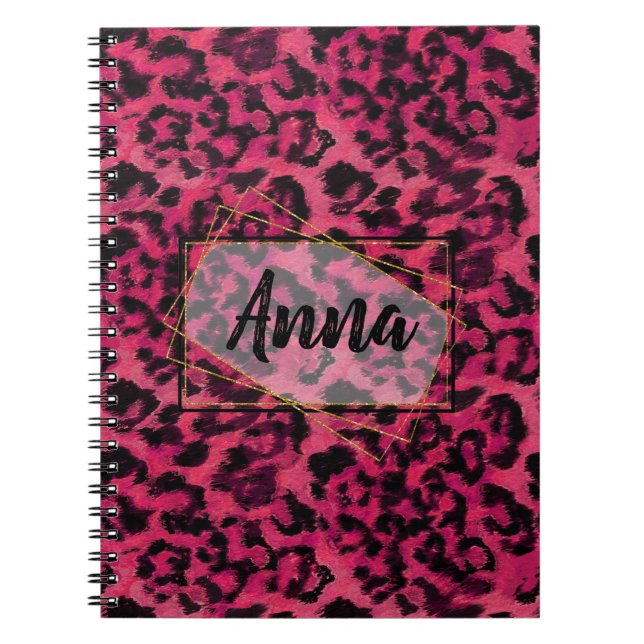 Bright pink and black spotted leopard notebook (Front)