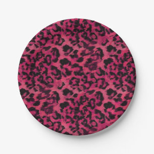 Bright pink and black spotted leopard paper plate