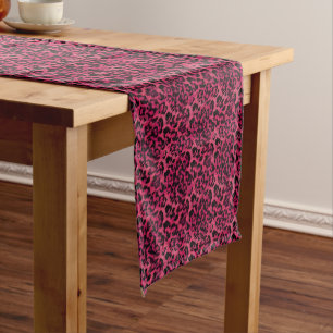 Bright pink and black spotted leopard short table runner