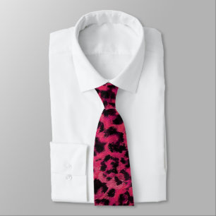 Bright pink and black spotted leopard tie