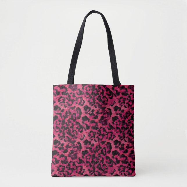 Bright pink and black spotted leopard tote bag (Front)