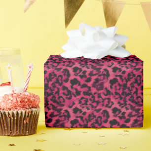 Bright pink and black spotted leopard wrapping paper