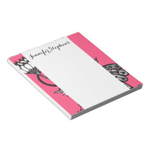 Bright Pink and Black & White Tangle Flowers Notepad