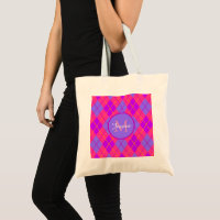 Bright Pink and Blue Argyle Pattern Monogram