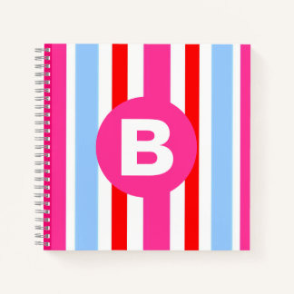 Bright Pink and Blue Candy Stripes Monogram Notebook