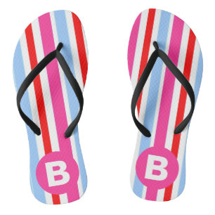 Bright Pink and Blue Candy Stripes Monogram Thongs
