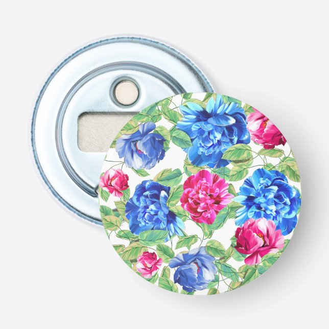 Bright Pink and Blue Floral Pretty Pattern Bottle Opener (Front)