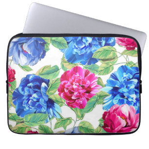 Bright Pink and Blue Floral Pretty Pattern Laptop Sleeve