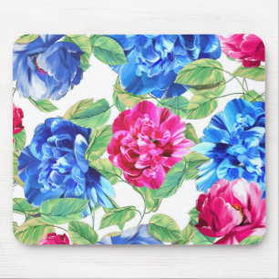 Bright Pink and Blue Floral Pretty Pattern Mouse Pad