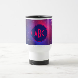 Bright Pink and Blue Galaxy Cluster Monogram Travel Mug