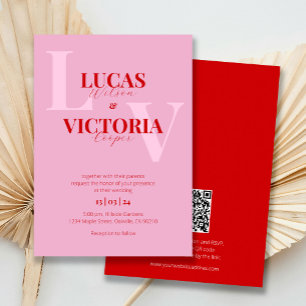 Bright Pink and Bold Red QR Code Wedding Invitation