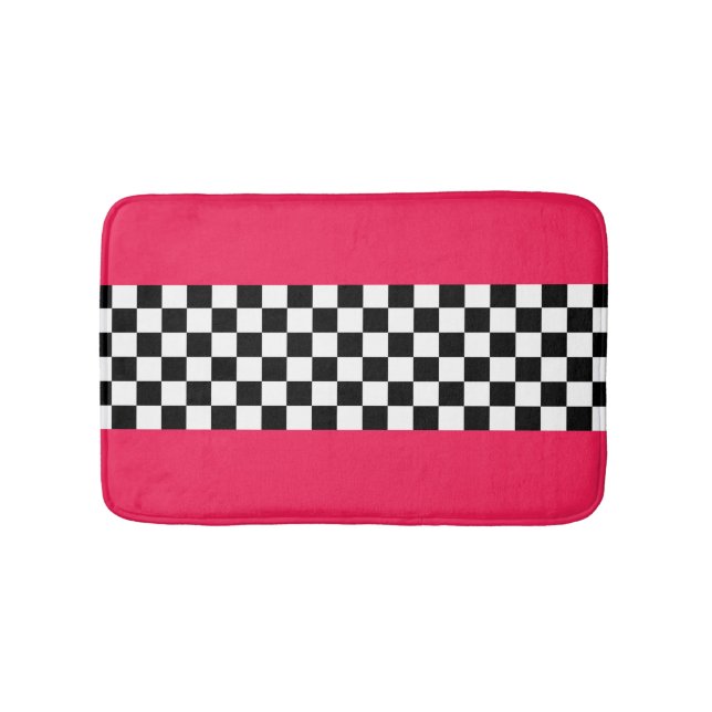 Bright pink and chequerboard bath mat (Front)