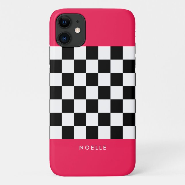 Bright pink and chequerboard Case-Mate iPhone case (Back)