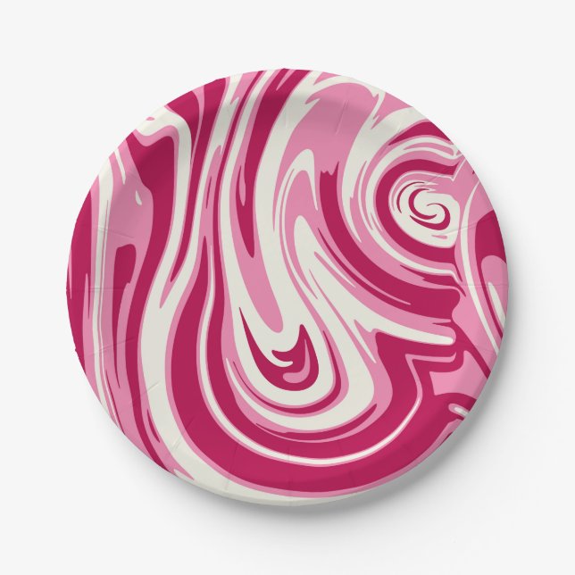 Bright Pink and Cream Marble Swirl Paper Plate (Front)