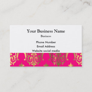 Bright pink and gold damask business card