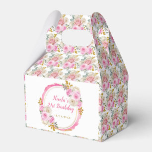 Bright Pink and Gold Elegant Flowers Birthday Favour Box